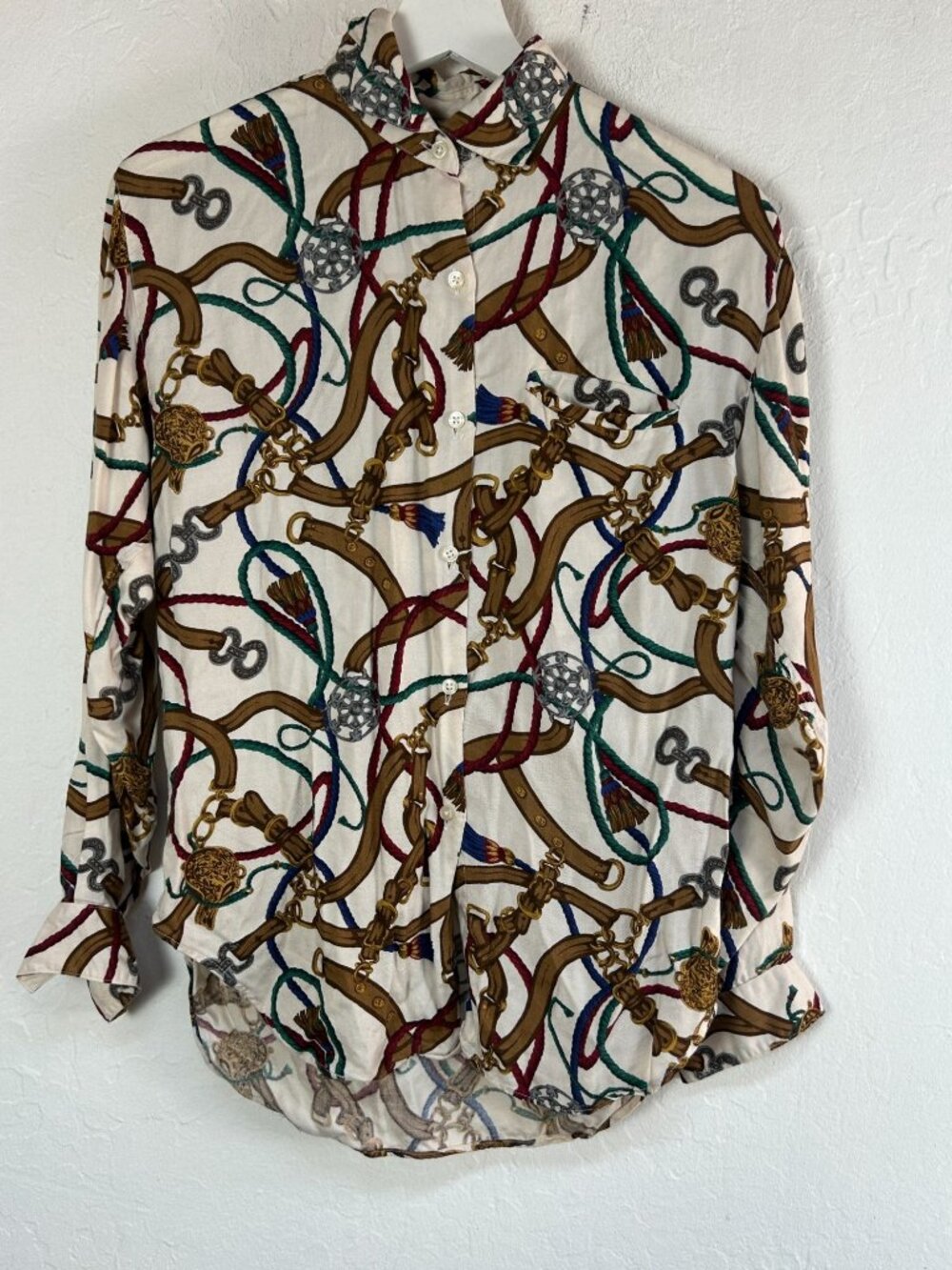 Vintage Sherbrouck Rope Chain Equestrian Button-Up Long Sleeve Shirt Size 2